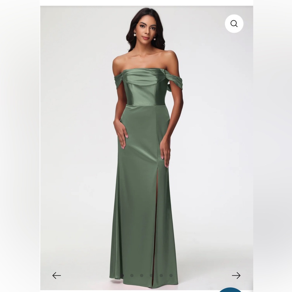 Cicinia Olive Green Stretch Satin Off The Shoulder Formal Dress